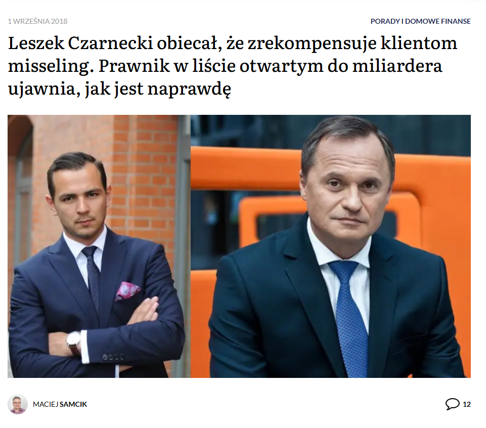 Subiektywnie o finansach o liście otwartym Jacka Szymańskiego do Leszka Czarneckiego